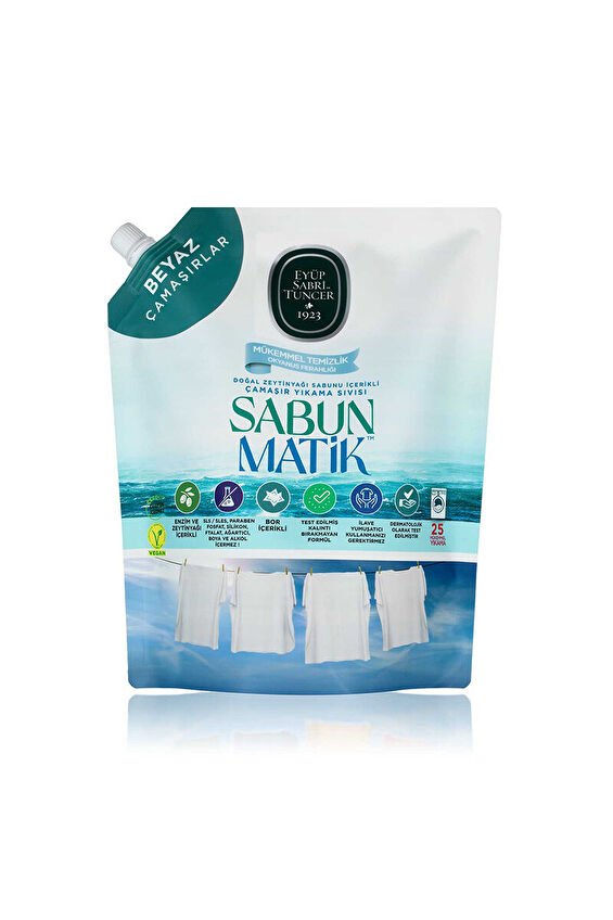 Doğal Zeytinyağı İçerikli Çamaşır Yıkama Sıvısı Beyazlar 1,5 Lt Doypack