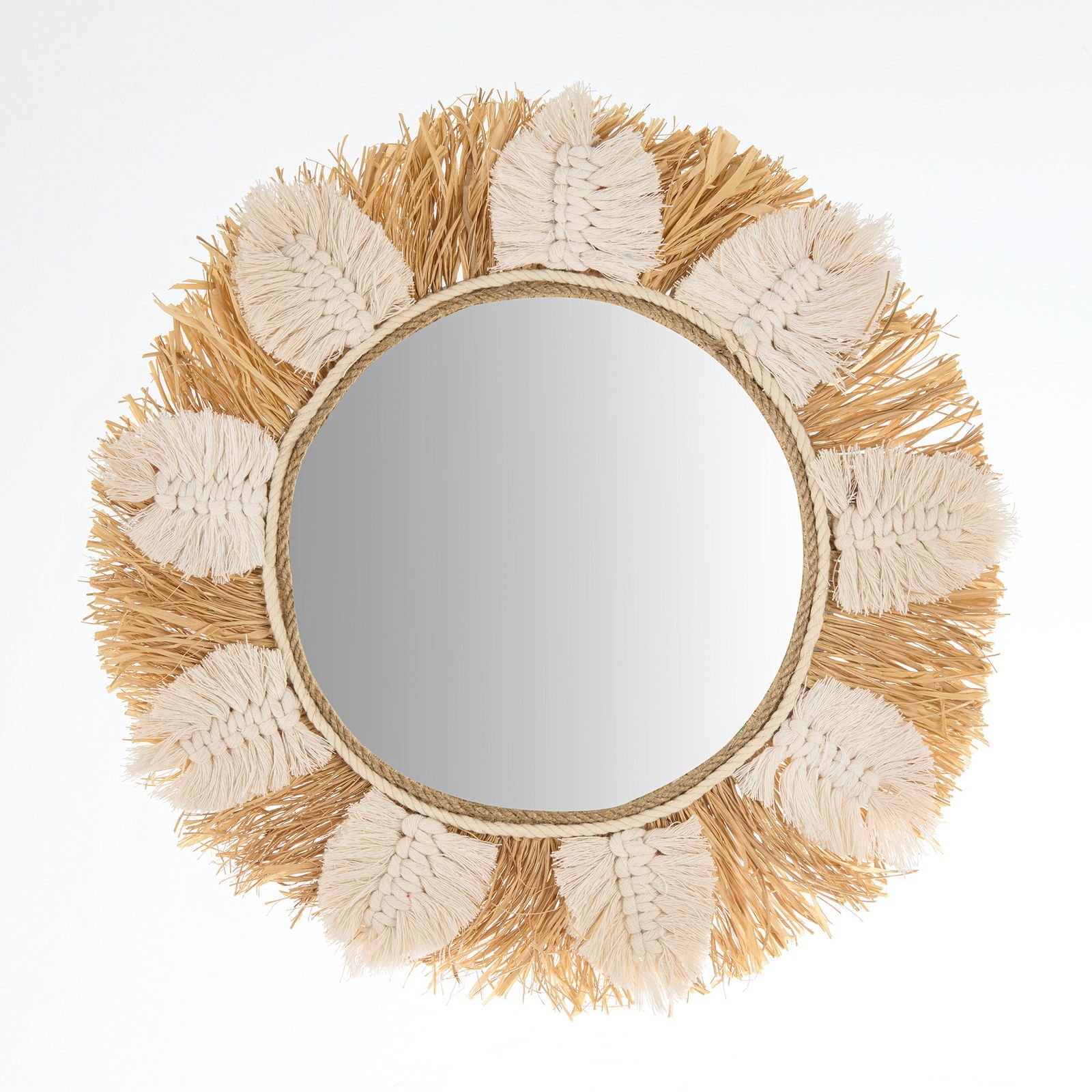 Deco Boho Ayna - Beyaz - 40 cm